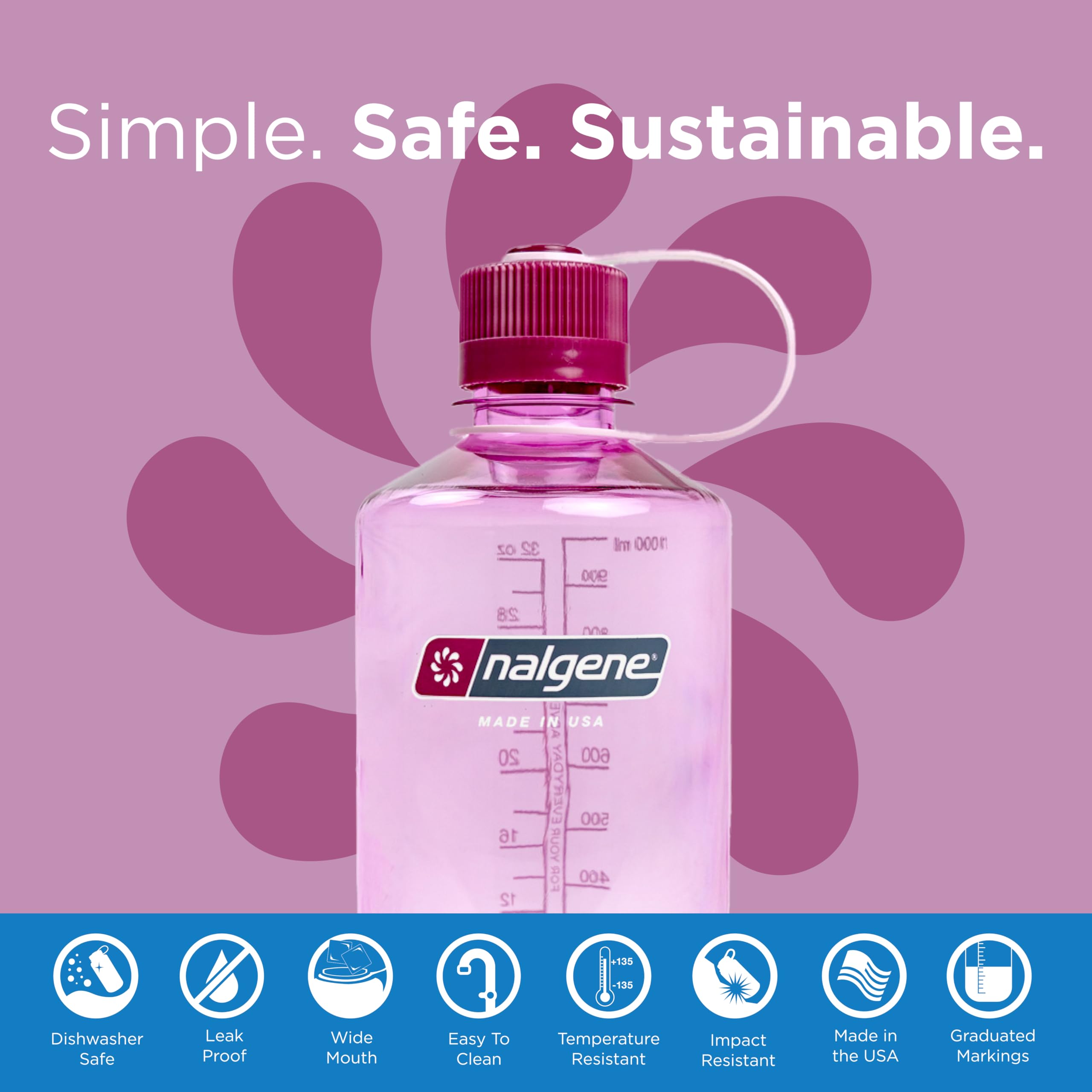 Nalgene Sustain Tritan BPA-Free Water Bottle Made with Material Derived from 50% Plastic Waste  32 OZ  Narrow Mouth  Cosmo